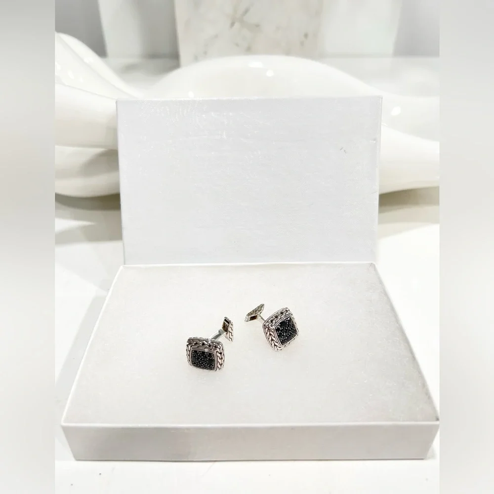 John Hardy Classic Chain Cufflinks with Black Sapphire